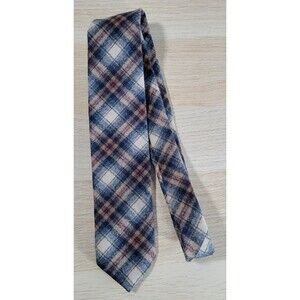 Vtg Pendleton Necktie Plaid 100% Wool Tie Mens Blue Brown Tan Tartan Classic USA